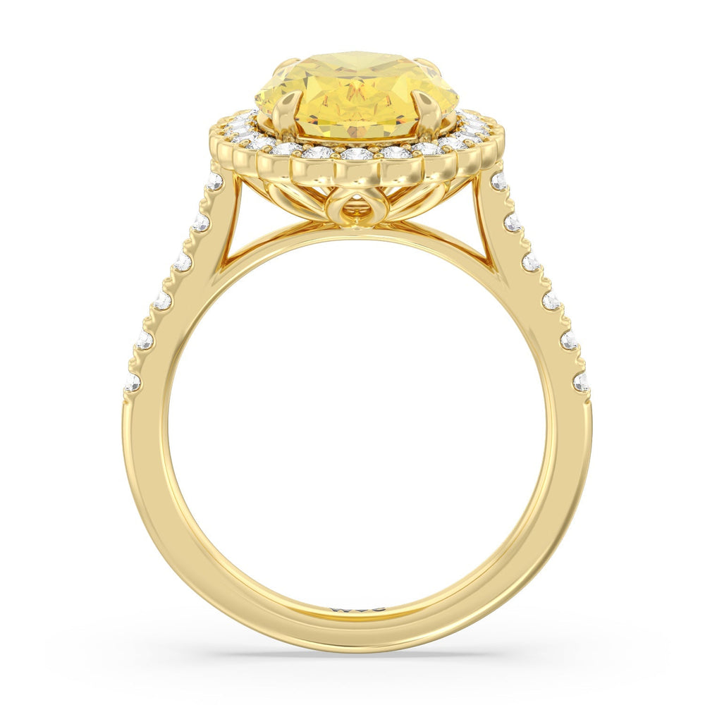 Oval Cut Fancy Intense Yellow Oval Halo Ring with Lab Grown Diamond in 14KT Yellow Gold view 2
