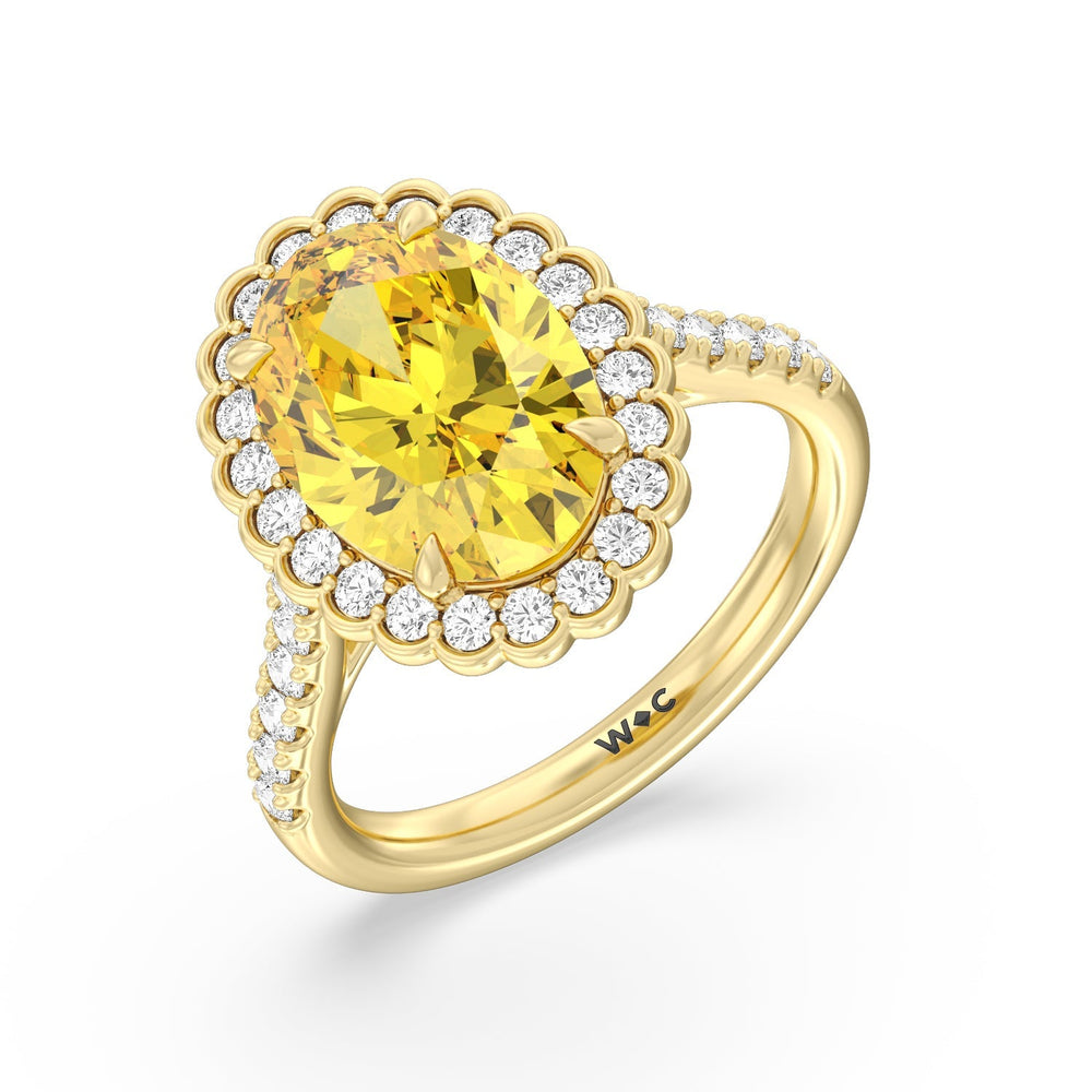 Oval Cut Fancy Intense Yellow Oval Halo Ring with Lab Grown Diamond in 14KT Yellow Gold view 3
