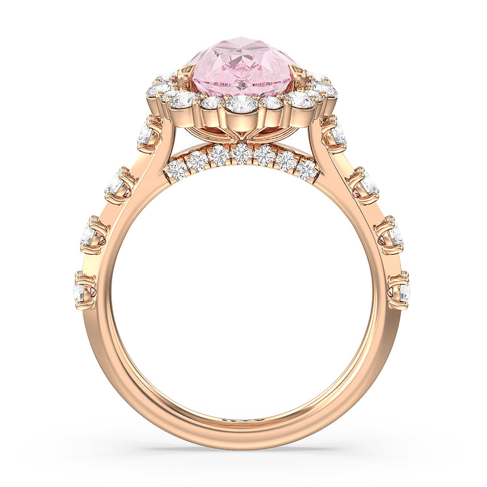 Pear Cut Fancy Intense Pink Pear Halo Ring with Lab Grown Diamond in 14KT Rose Gold view 2
