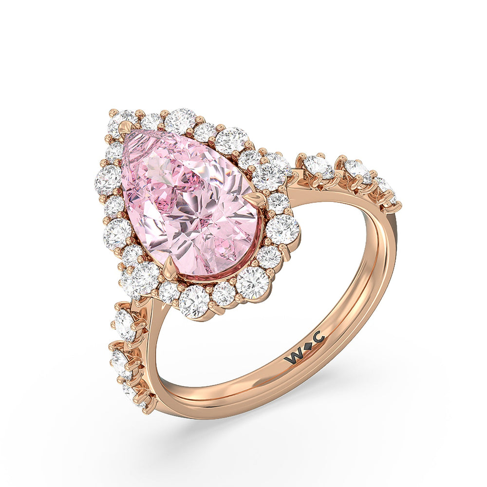 Pear Cut Fancy Intense Pink Pear Halo Ring with Lab Grown Diamond in 14KT Rose Gold view 3
