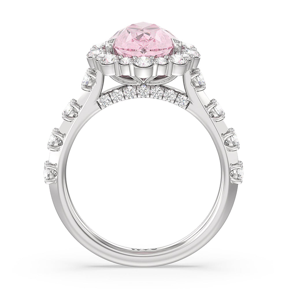 Pear Cut Fancy Intense Pink Pear Halo Ring with Lab Grown Diamond in 14KT White Gold view 2
