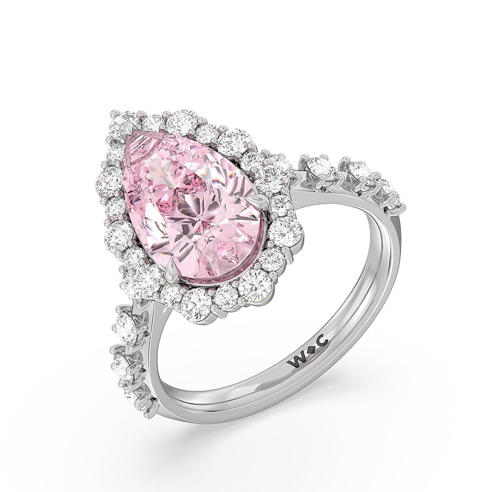 Pear Cut Fancy Intense Pink Pear Halo Ring with Lab Grown Diamond in 14KT White Gold view 3
