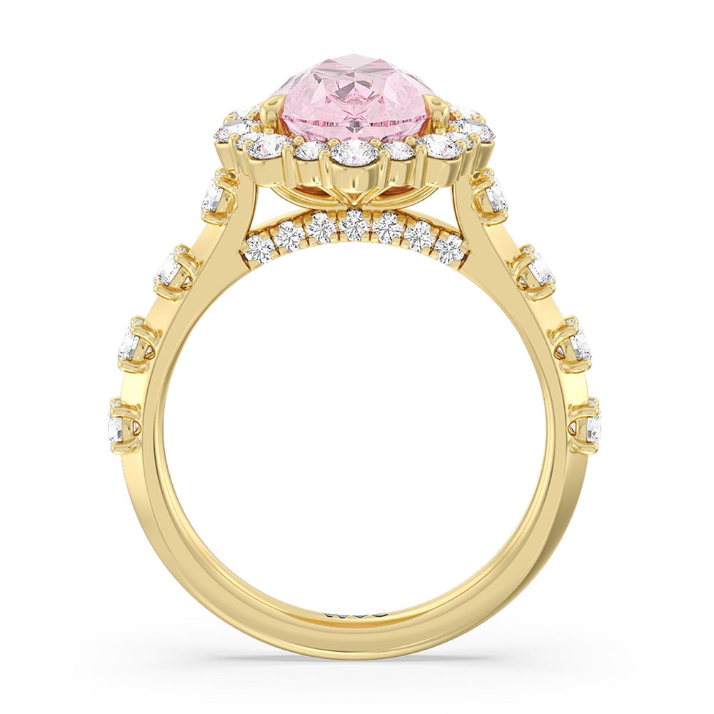 Pear Cut Fancy Intense Pink Pear Halo Ring with Lab Grown Diamond in 14KT Yellow Gold view 2

