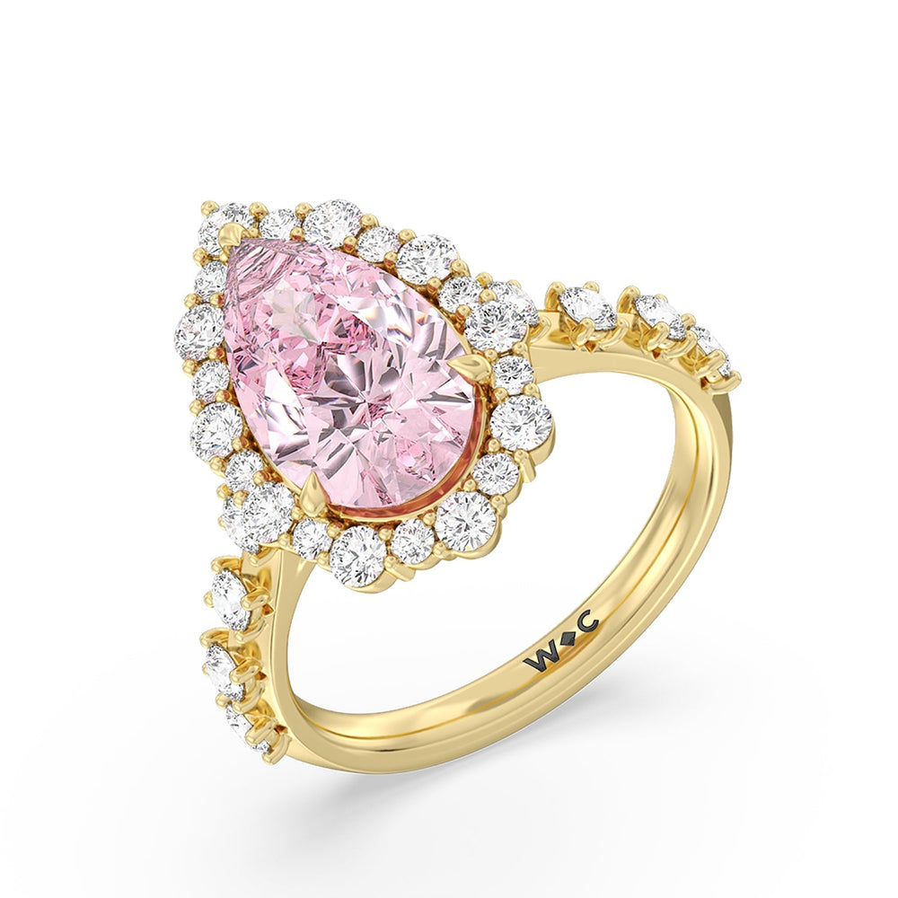 Pear Cut Fancy Intense Pink Pear Halo Ring with Lab Grown Diamond in 14KT Yellow Gold view 3
