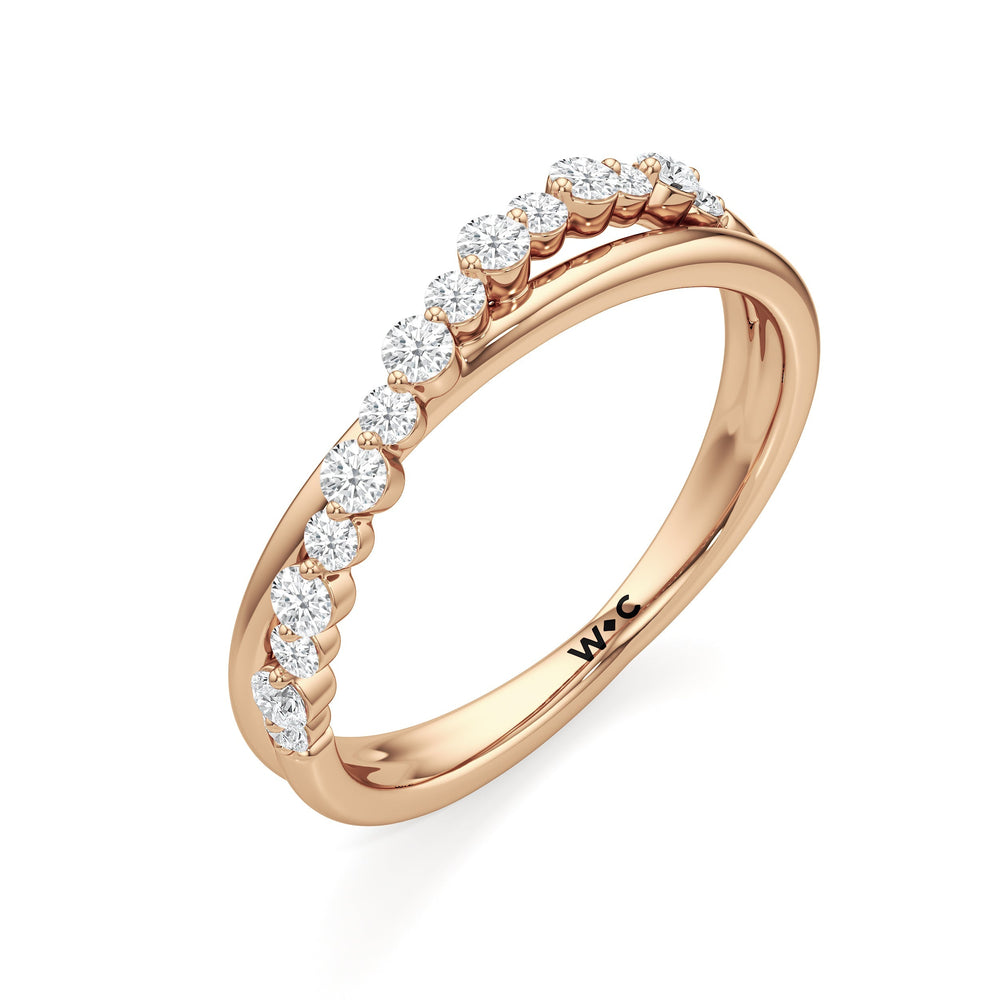 Diamond Line Criss Cross Ring with 18KT Rose Gold / Lab / 1/4 Cut Diamond in 14KT Rose Gold / Lab / 1/4 view 3
