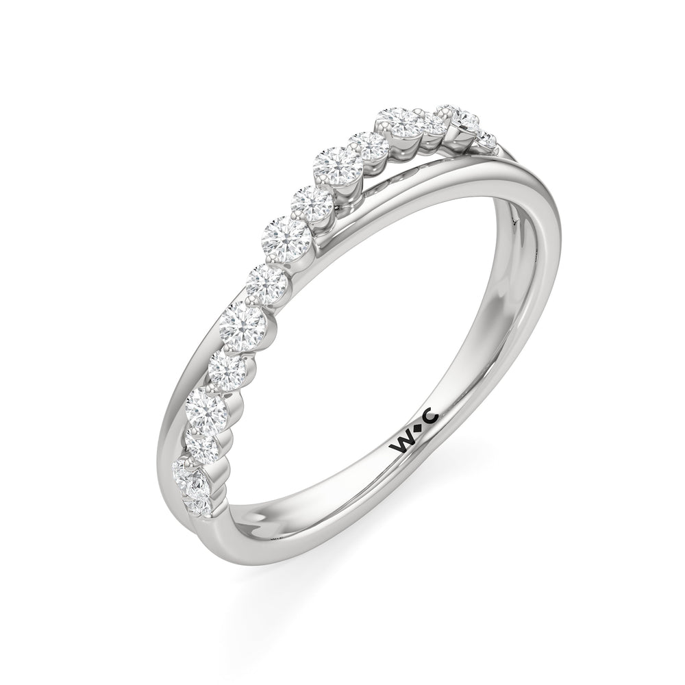 Diamond Line Criss Cross Ring with 18KT White Gold / Lab / 1/4 Cut Diamond in 14KT White Gold / Lab / 1/4 view 3
