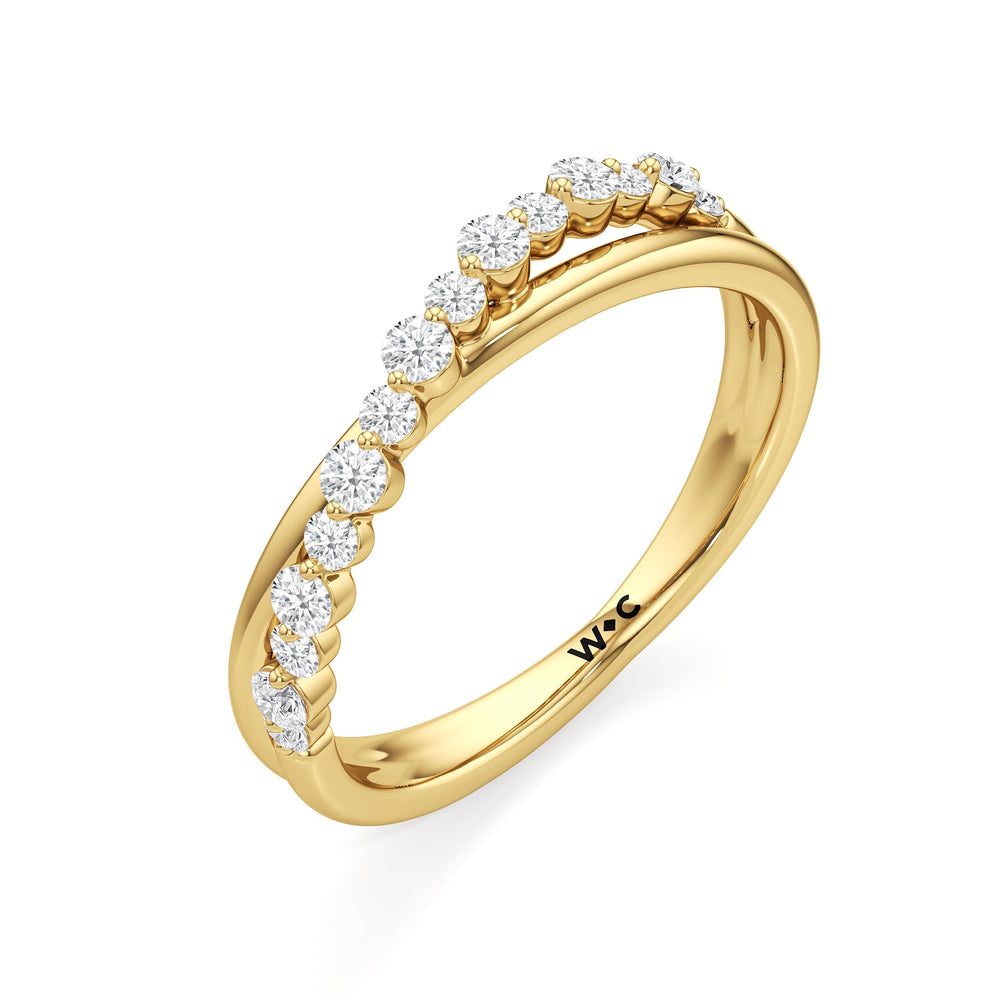 Diamond Line Criss Cross Ring with 18KT Yellow Gold / Lab / 1/4 Cut Diamond in 14KT Yellow Gold / Lab / 1/4 view 3

