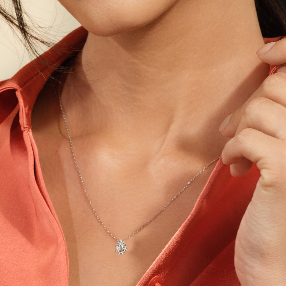 Halo Pear Lab Created Diamond Necklace with 18KT White Gold / Lab / 3/4 Cut Diamond in 14KT White Gold / Lab / 3/4 view 2
