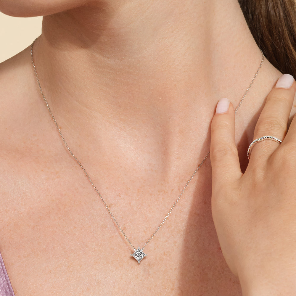 4 Prong Kite Set Lab Created Diamond Princess Solitaire Necklace with 18KT Yellow Gold / Lab / 1/2 Cut Diamond in 14KT Yellow Gold / Lab / 1/2 view 2
