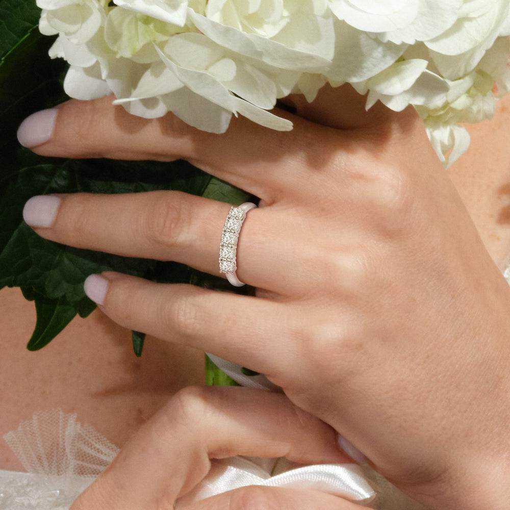 Five Stone Cushion Diamond Anniversary Ring with 18KT White Gold / Lab / 1 Cut Diamond in 14KT White Gold / Lab / 1 view 2
