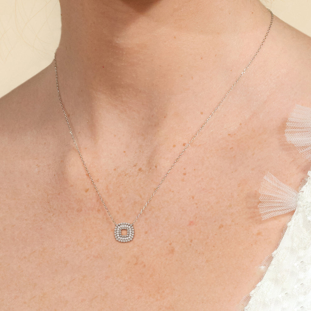 Cushion Shape Beads and Pave Diamond Necklace with 18KT White Gold / Lab / 1/5 Cut Diamond in 14KT White Gold / Lab / 1/5 view 2
