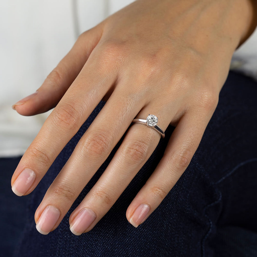Model Wearing Knife Edge Solitaire Diamond Engagement Ring view