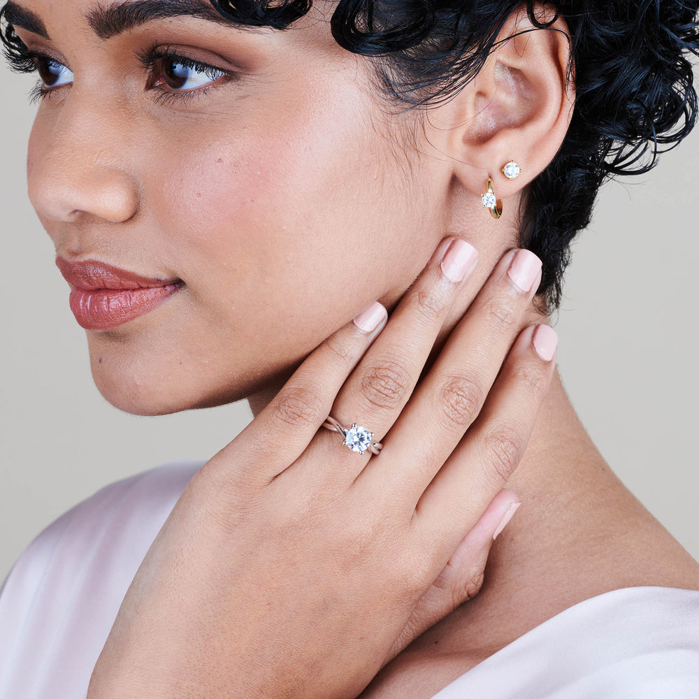 Model Wearing Fine Cathedral Twist Diamond Engagement Ring view