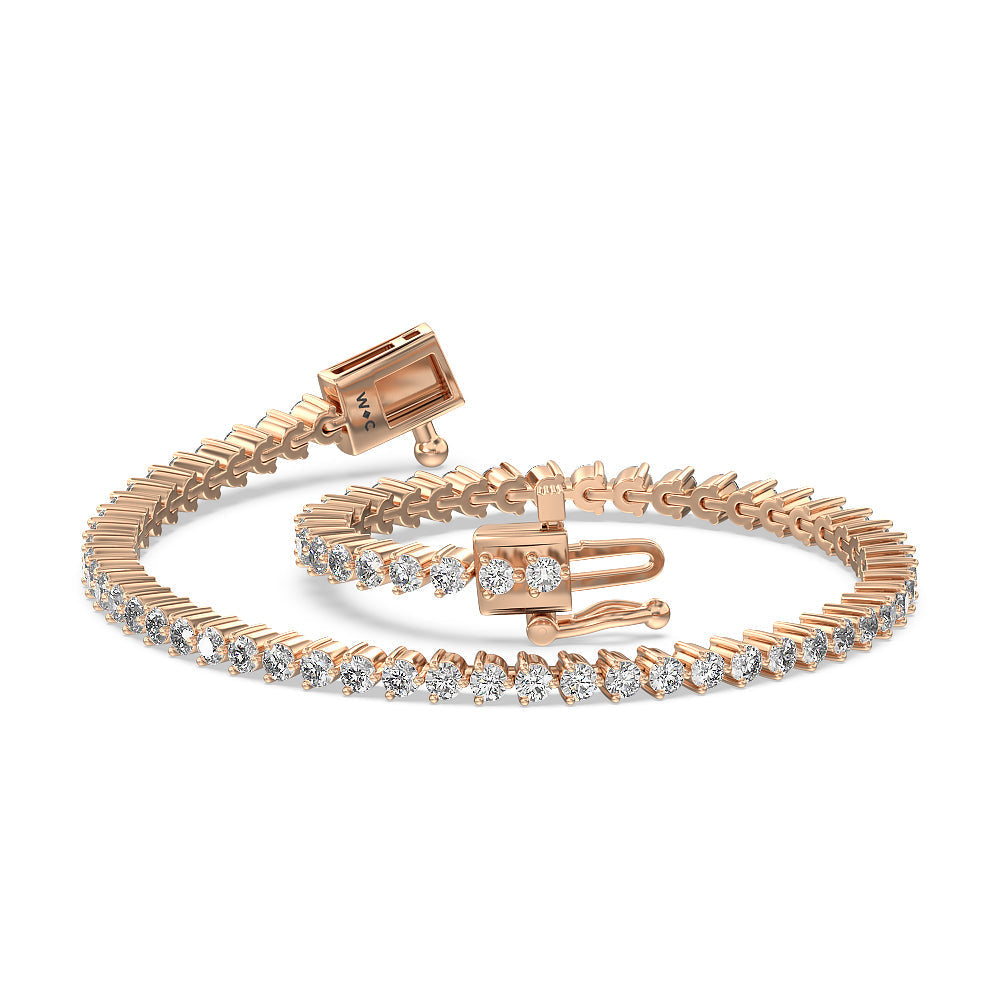 Three Prong Lab Diamond Tennis Bracelet with 2 Cut Diamond in 14KT Rose Gold view 3
