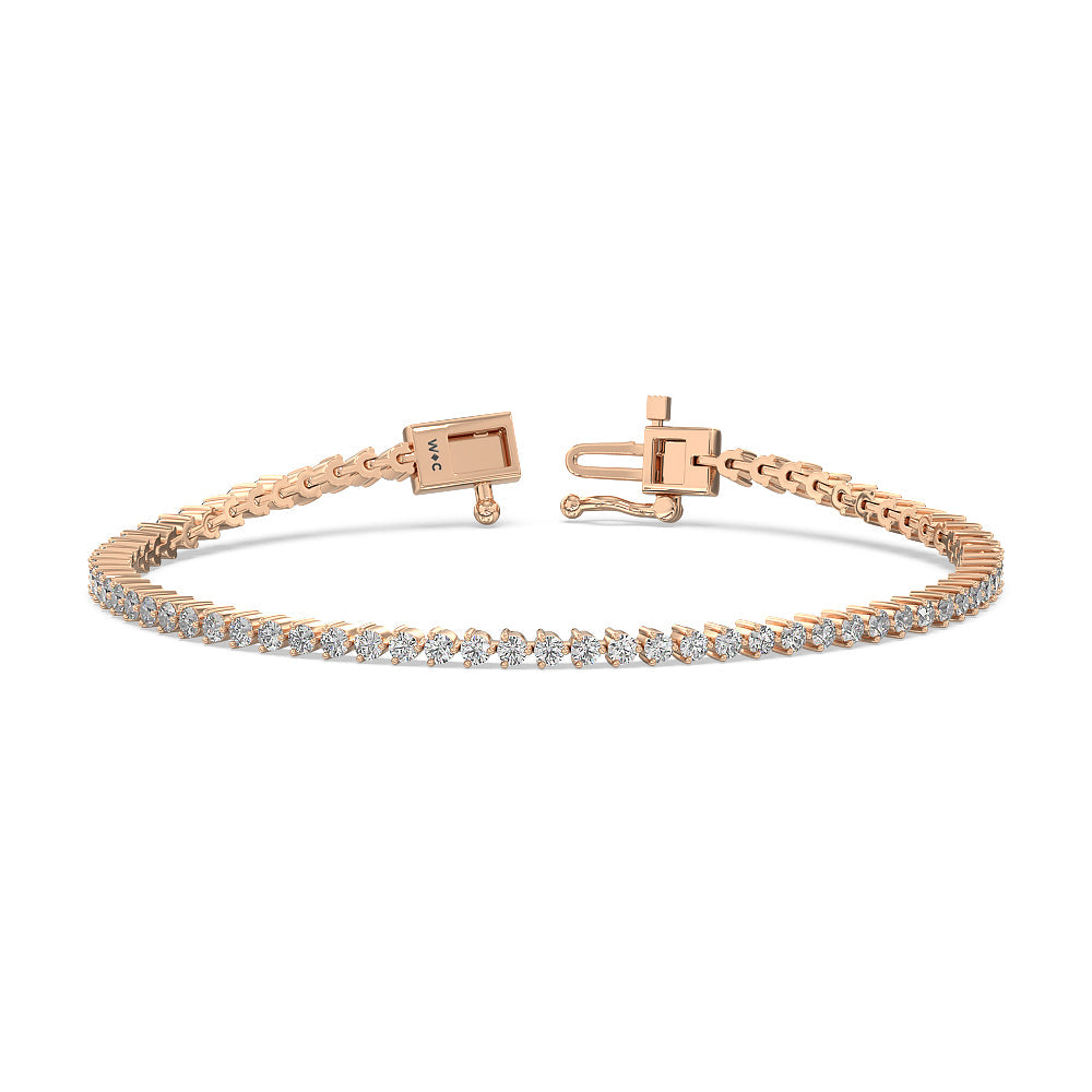 Three Prong Lab Diamond Tennis Bracelet with 2 Cut Diamond in 14KT Rose Gold view 2
