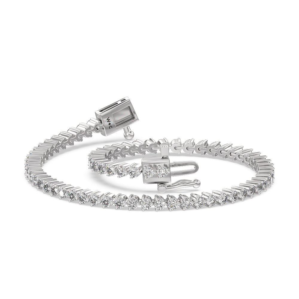 Three Prong Lab Diamond Tennis Bracelet with 2 Cut Diamond in 14KT White Gold view 3
