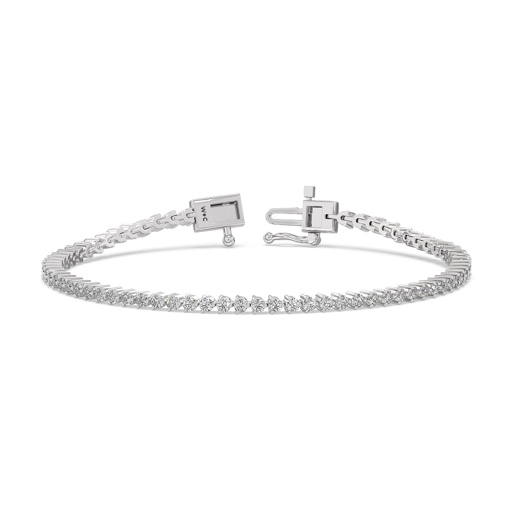 Three Prong Lab Diamond Tennis Bracelet with 2 Cut Diamond in 14KT White Gold view 2
