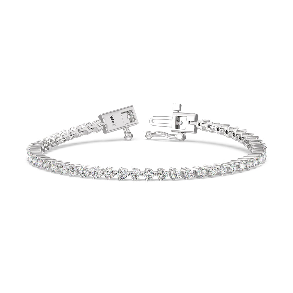 Three Prong Lab Diamond Tennis Bracelet with 2 5/8 Cut Diamond in 14KT White Gold view 2
