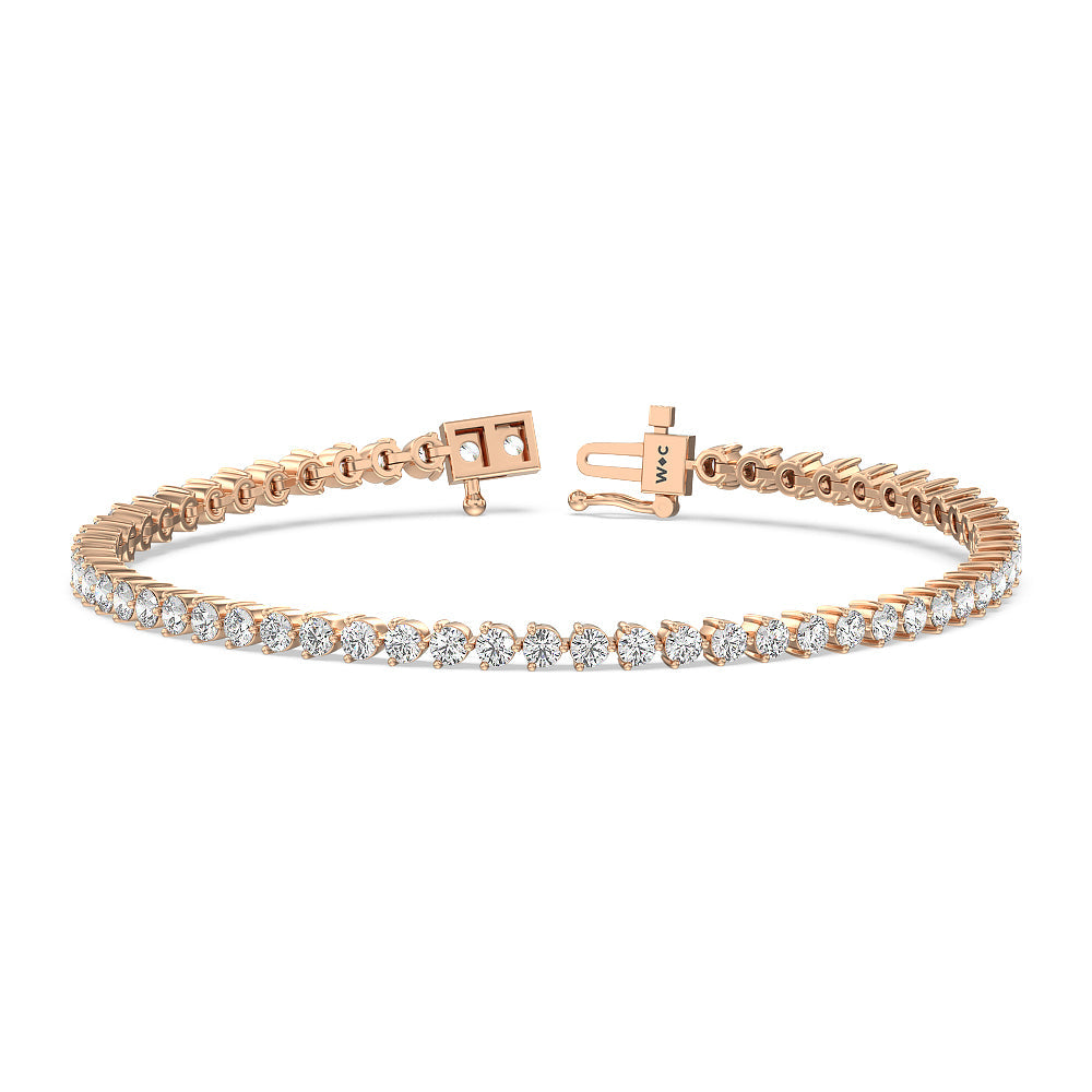 Three Prong Lab Diamond Tennis Bracelet with 5 Cut Diamond in 14KT Rose Gold view 2
