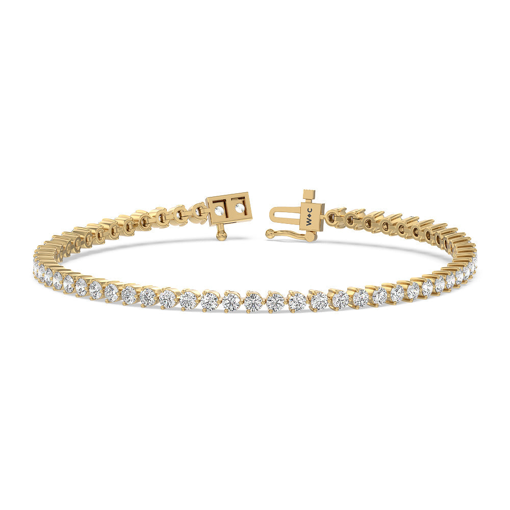 Three Prong Lab Diamond Tennis Bracelet with 5 Cut Diamond in 14KT Yellow Gold view 2
