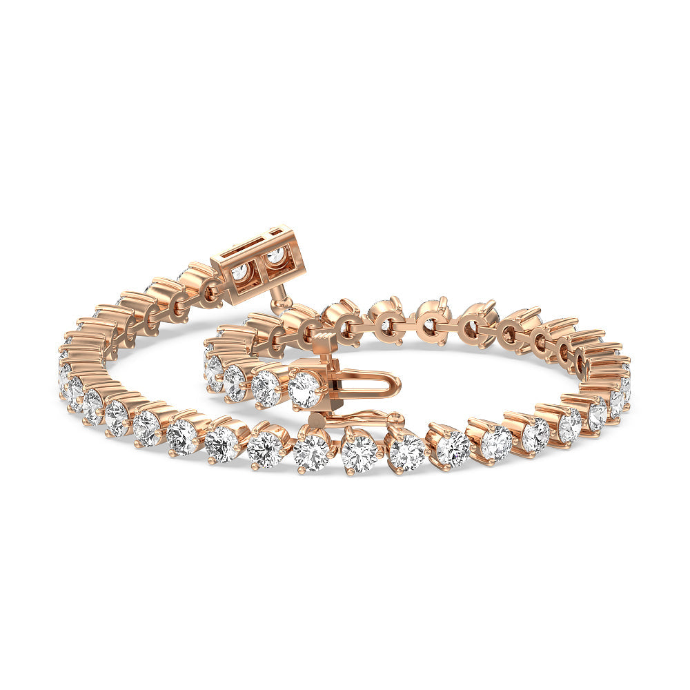 Three Prong Lab Diamond Tennis Bracelet with 6 1/2 Cut Diamond in 14KT Rose Gold view 3
