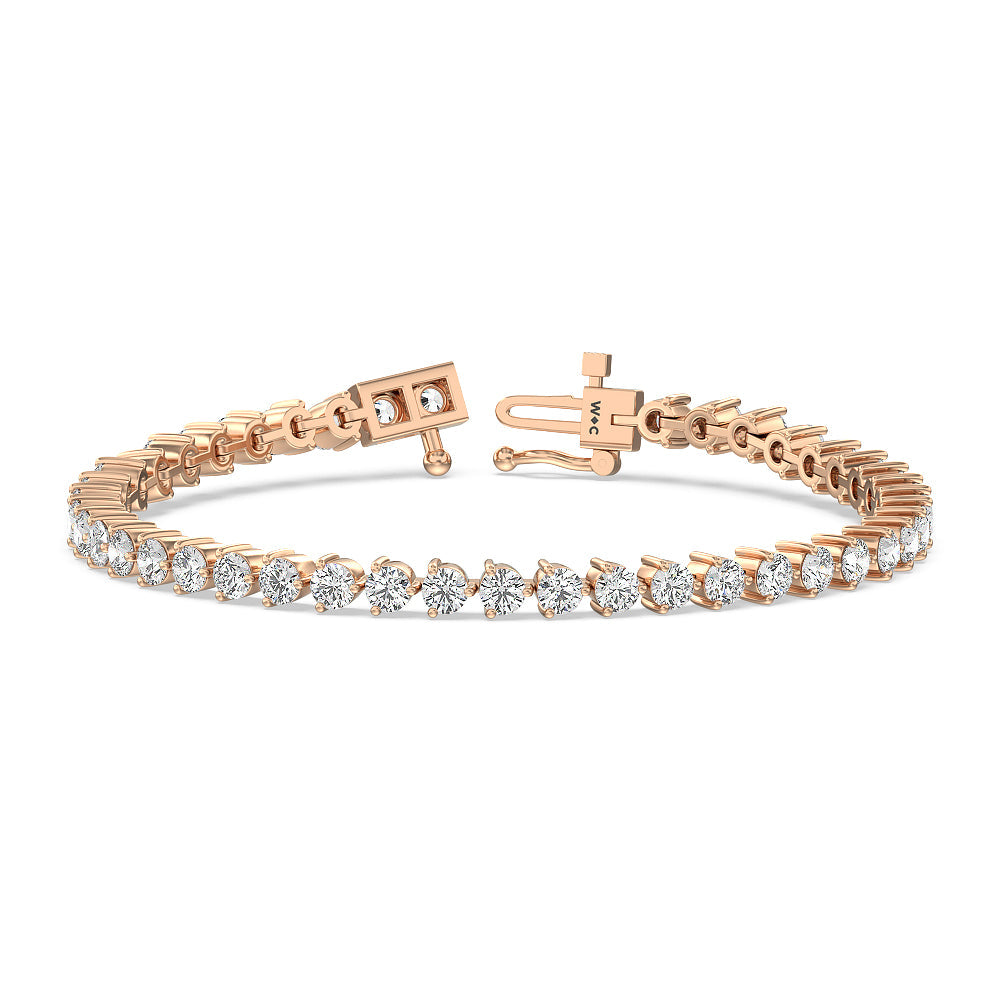 Three Prong Lab Diamond Tennis Bracelet with 6 1/2 Cut Diamond in 14KT Rose Gold view 2
