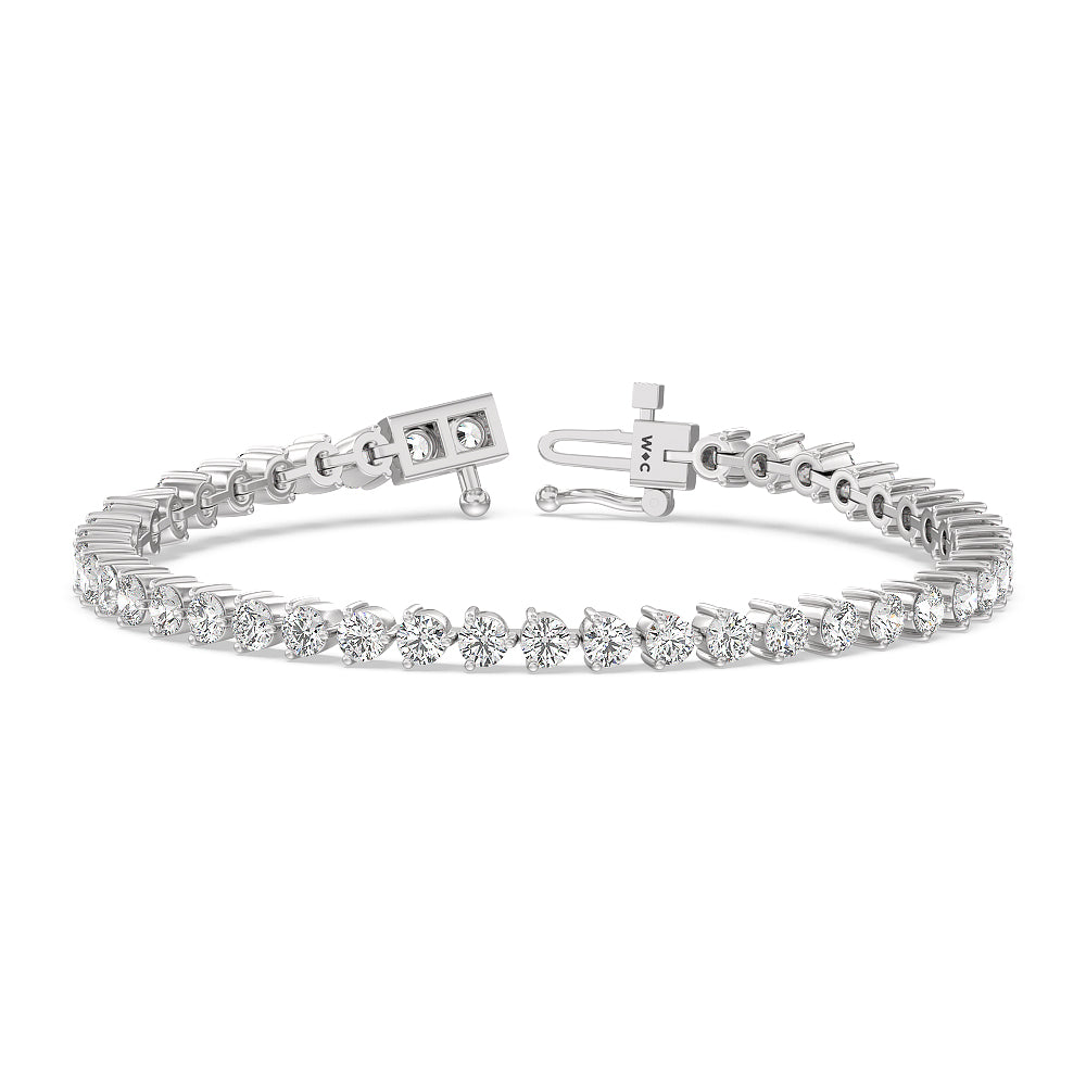 Three Prong Lab Diamond Tennis Bracelet with 6 1/2 Cut Diamond in 14KT White Gold view 2
