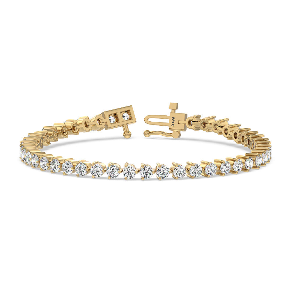 Three Prong Lab Diamond Tennis Bracelet with 6 1/2 Cut Diamond in 14KT Yellow Gold view 2
