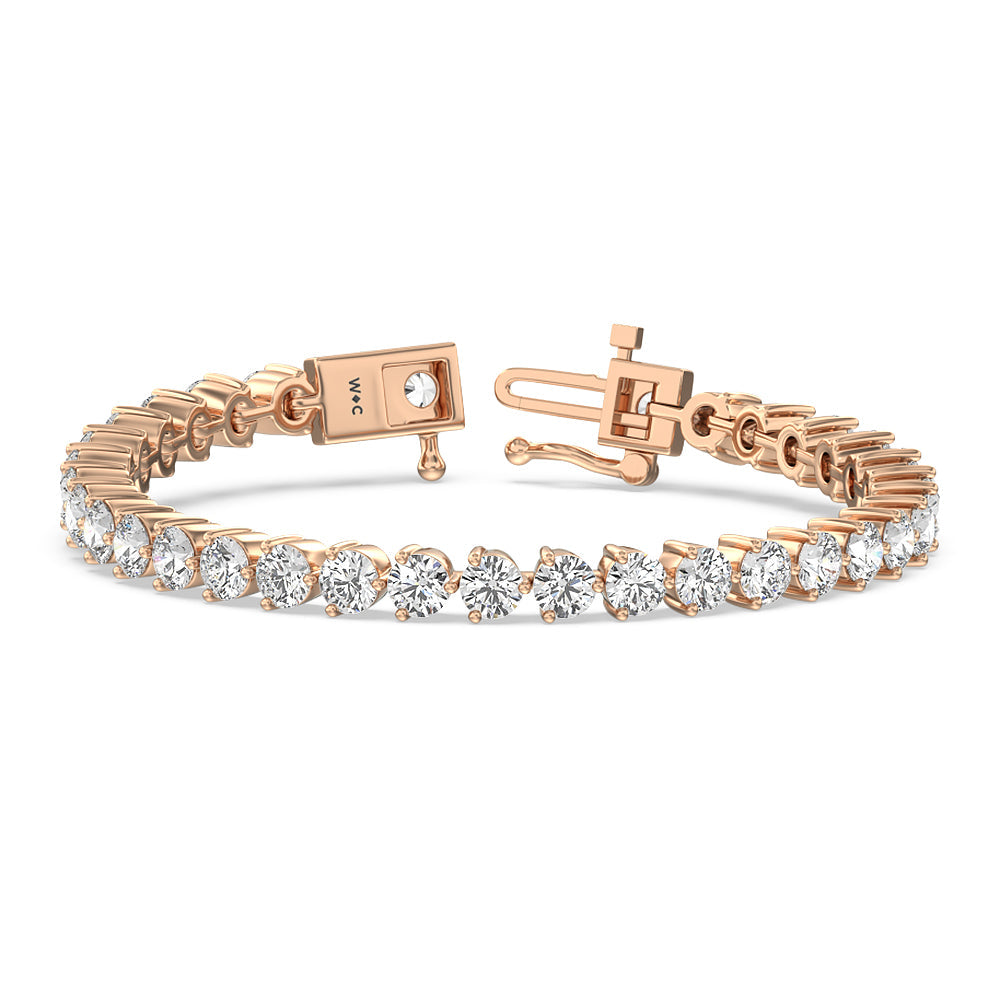Three Prong Lab Diamond Tennis Bracelet with 11 Cut Diamond in 14KT Rose Gold view 2
