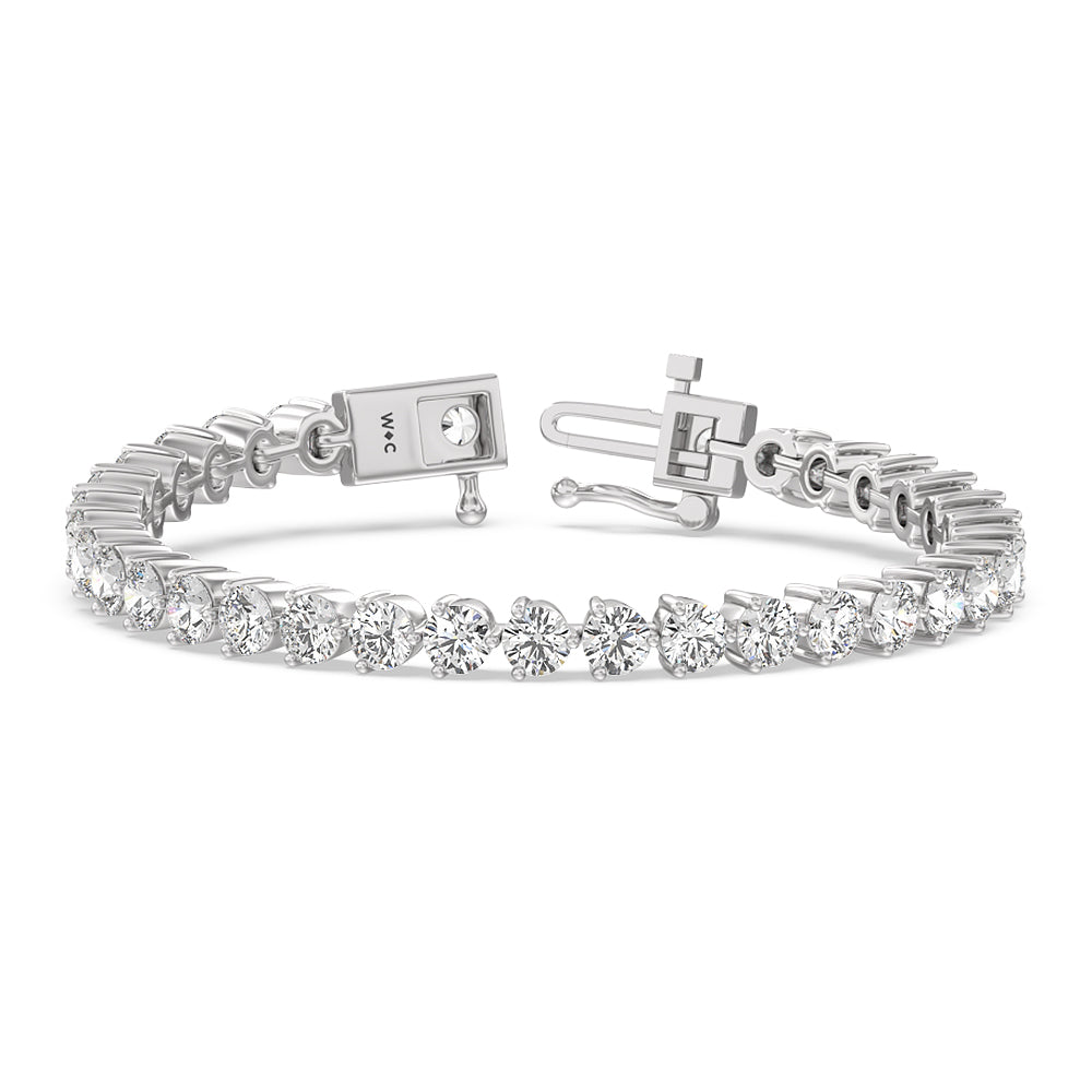 Three Prong Lab Diamond Tennis Bracelet with 11 Cut Diamond in 14KT White Gold view 2
