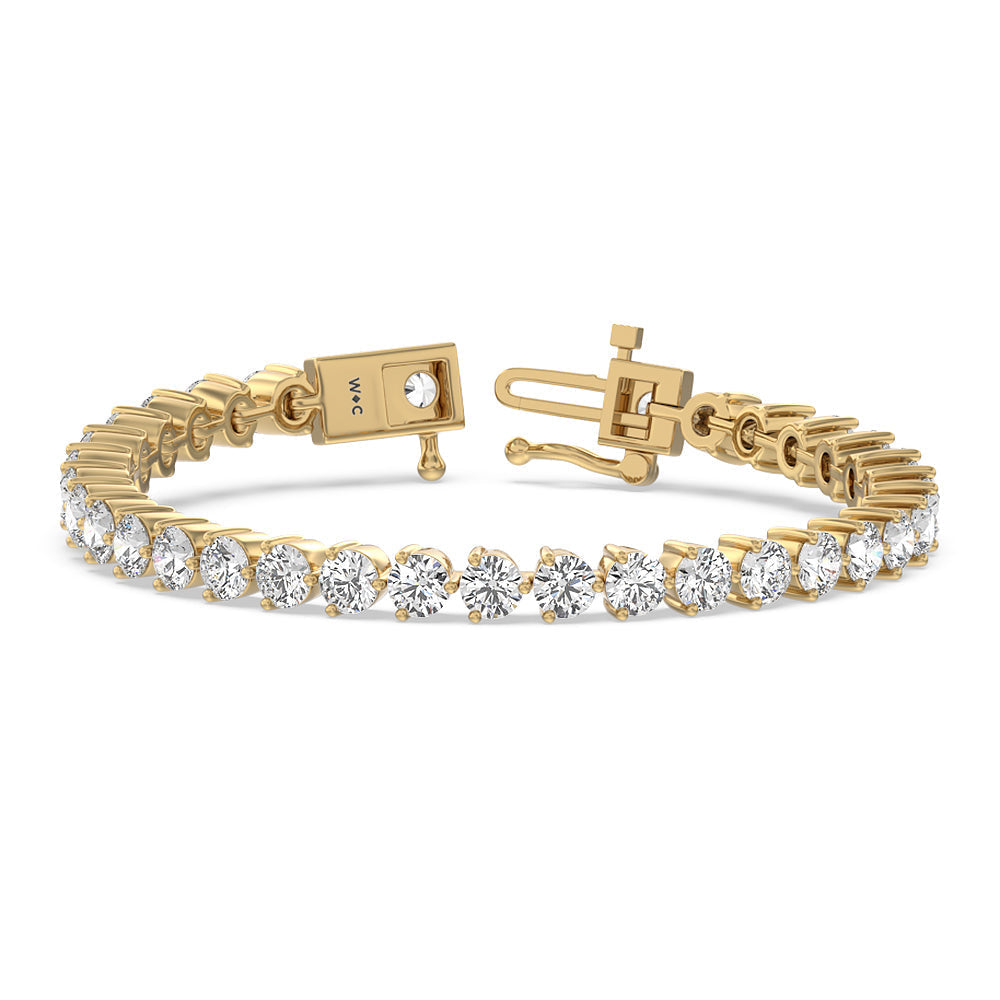 Three Prong Lab Diamond Tennis Bracelet with 11 Cut Diamond in 14KT Yellow Gold view 2
