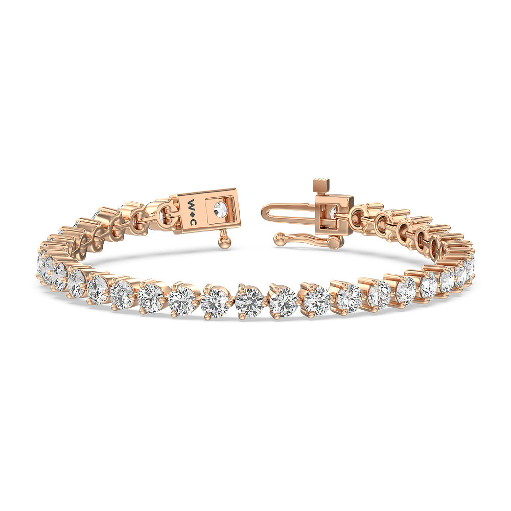 Three Prong Lab Diamond Tennis Bracelet with 12 Cut Diamond in 14KT Rose Gold view 2
