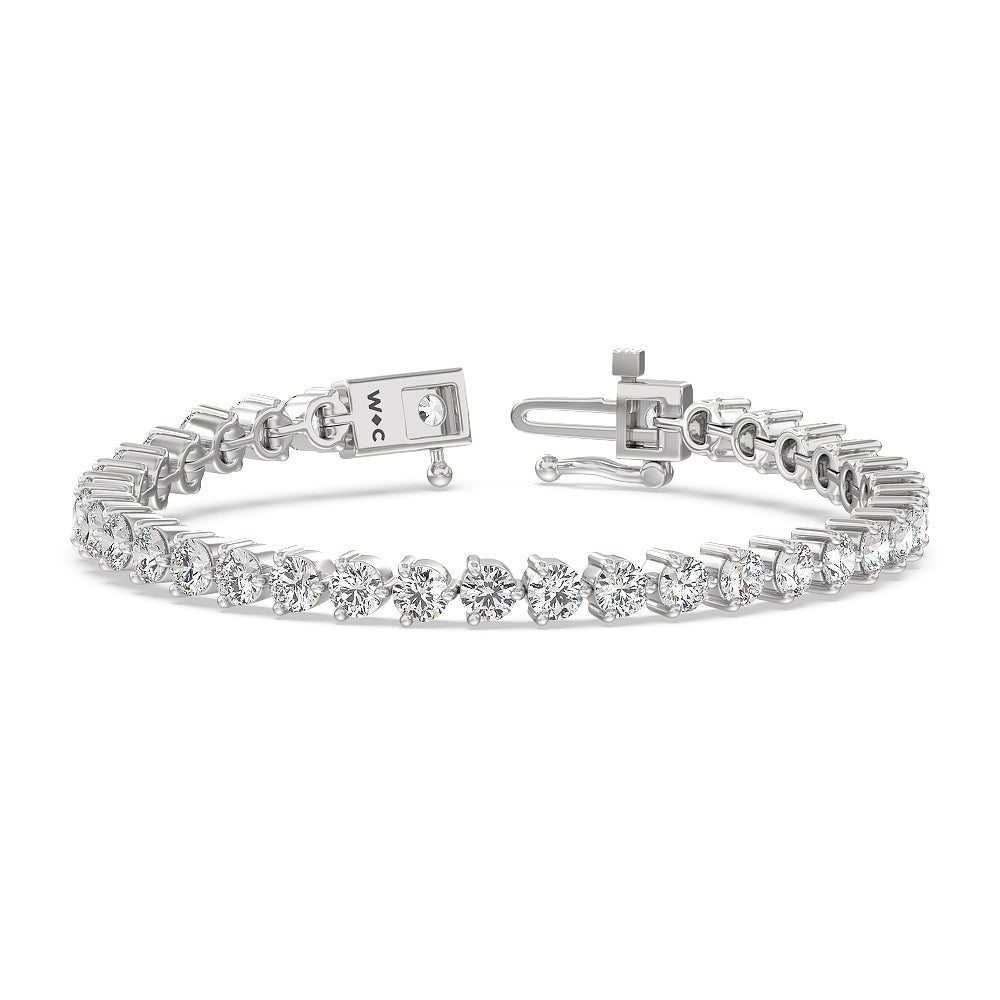 Three Prong Lab Diamond Tennis Bracelet with 12 Cut Diamond in 14KT White Gold view 2
