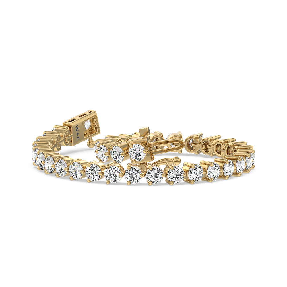 Three Prong Lab Diamond Tennis Bracelet with 12 Cut Diamond in 14KT Yellow Gold view 3
