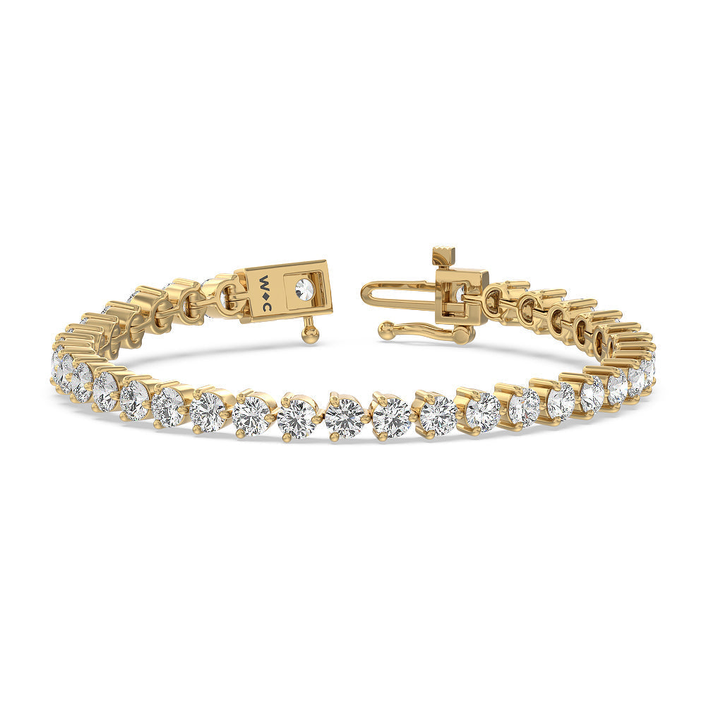 Three Prong Lab Diamond Tennis Bracelet with 12 Cut Diamond in 14KT Yellow Gold view 2
