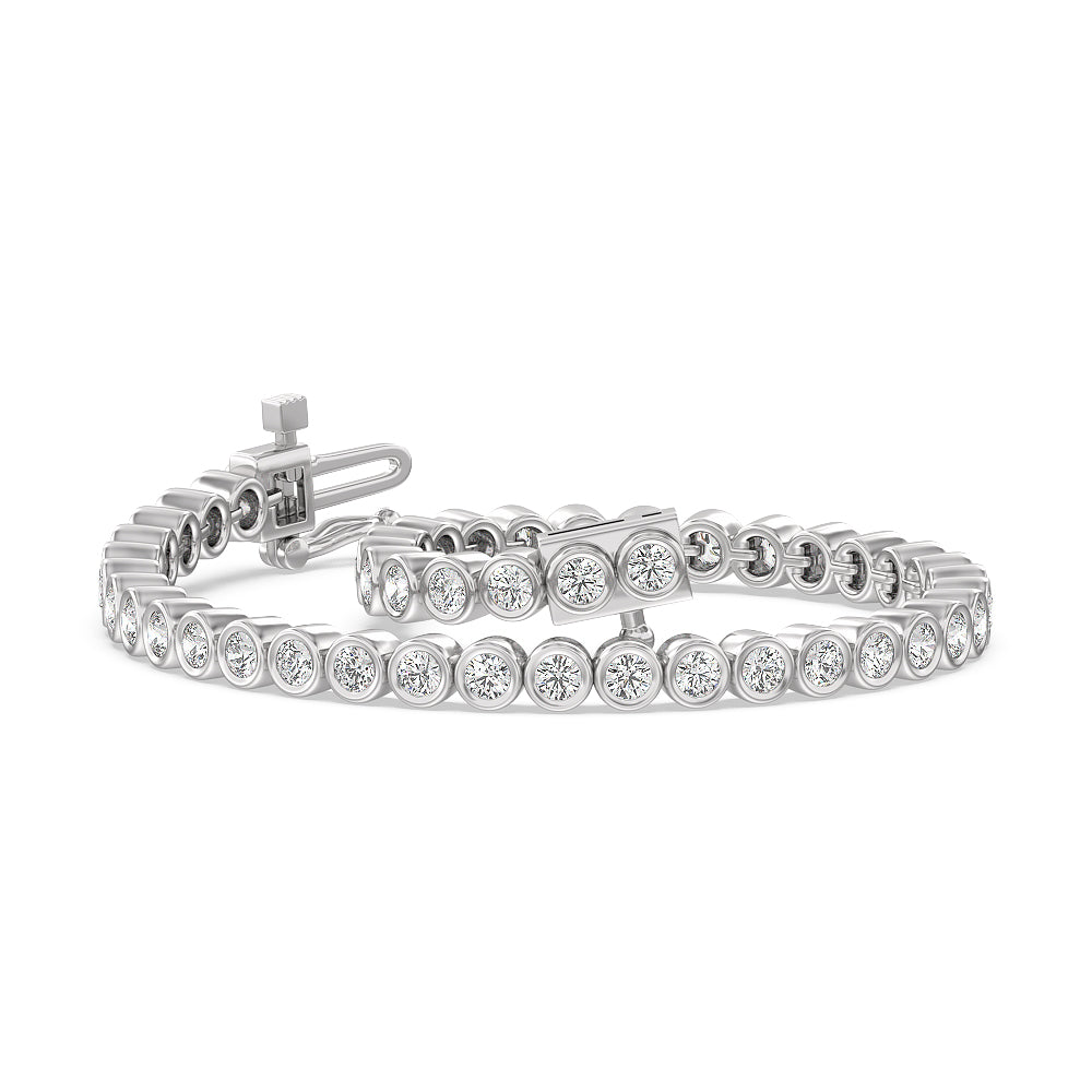 Bezel Lab Diamond Tennis Bracelet with 3 Cut Diamond in 14KT White Gold view 2
