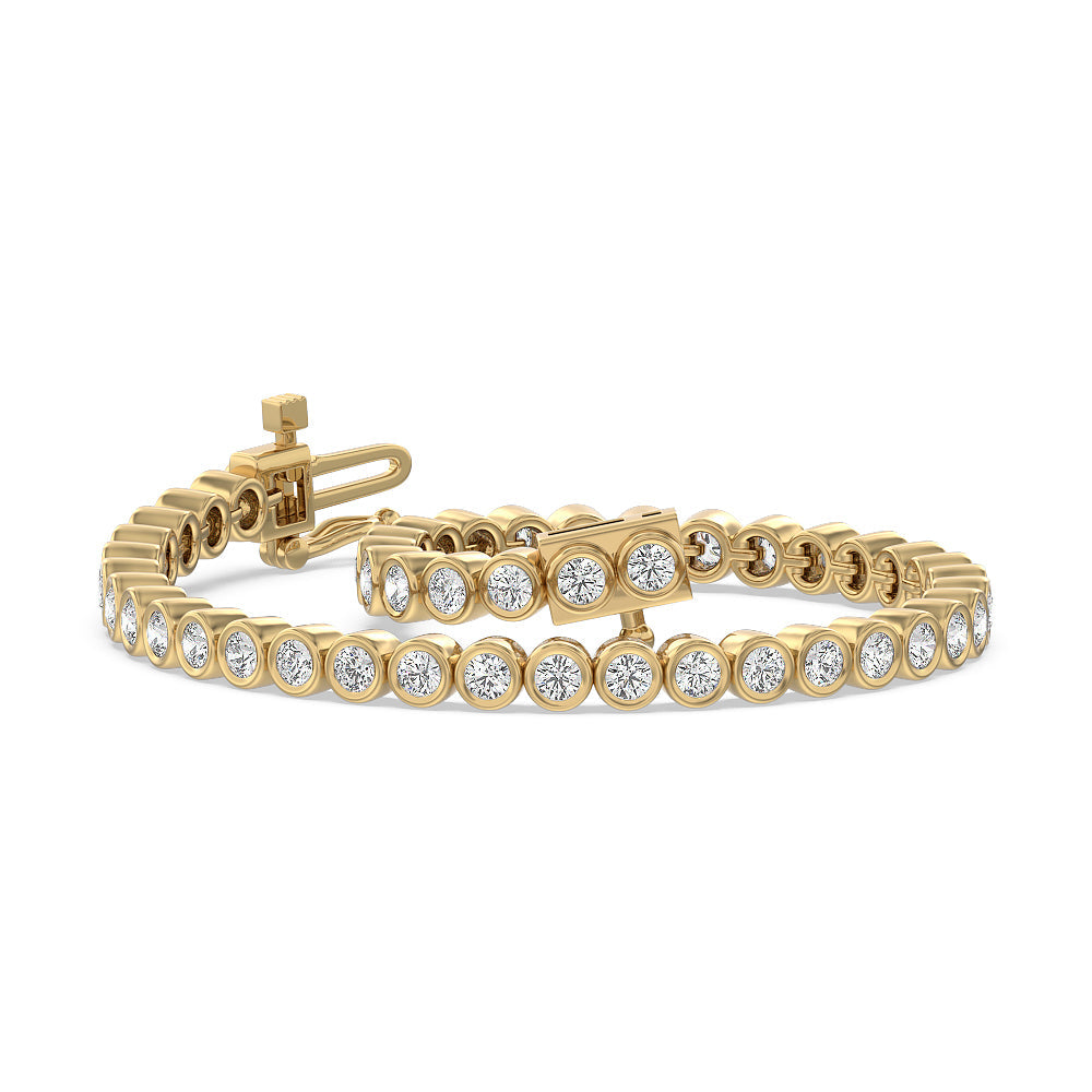 Bezel Lab Diamond Tennis Bracelet with 3 Cut Diamond in 14KT Yellow Gold view 2
