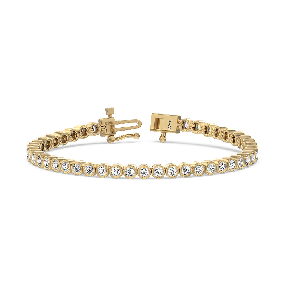Bezel Lab Diamond Tennis Bracelet with 3 Cut Diamond in 14KT Yellow Gold view 1
