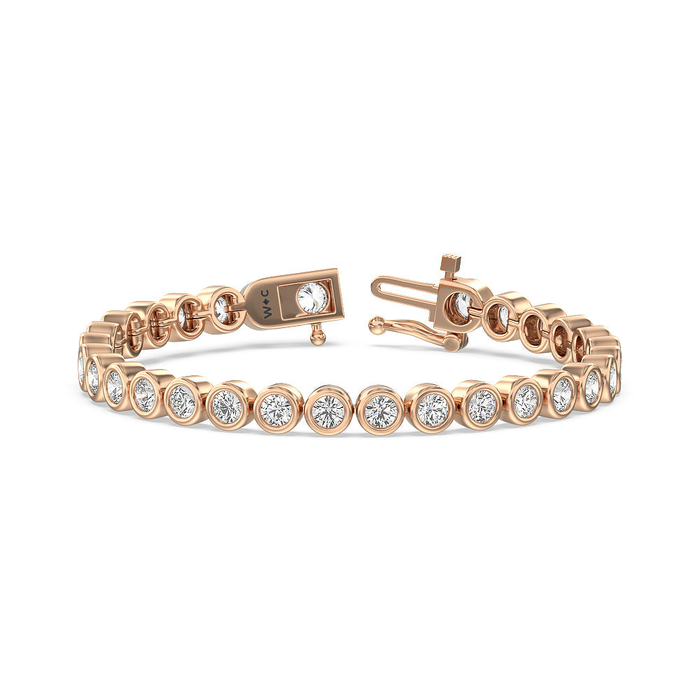 Bezel Lab Diamond Tennis Bracelet with 9 Cut Diamond in 14KT Rose Gold view 1
