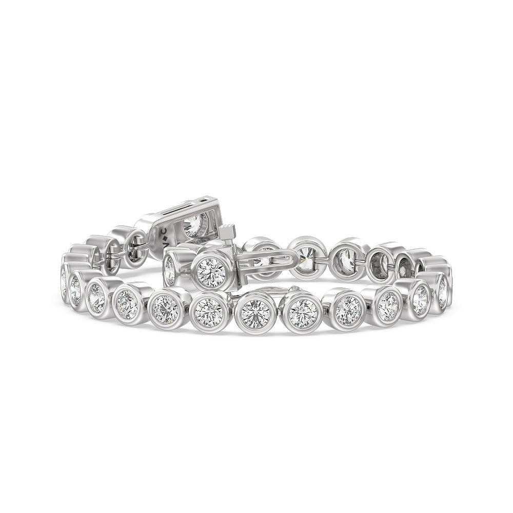 Bezel Lab Diamond Tennis Bracelet with 9 Cut Diamond in 14KT White Gold view 2

