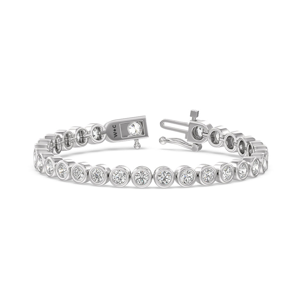 Bezel Lab Diamond Tennis Bracelet with 9 Cut Diamond in 14KT White Gold view 1
