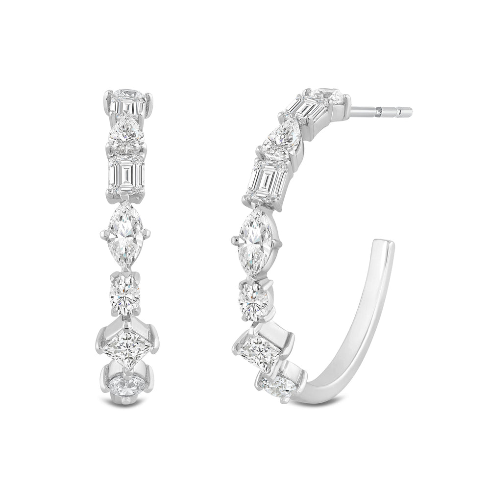 Mixed Fancy Shape Diamond Hoop Earrings with 18KT White Gold / Lab / 2 1/2 Cut Diamond in 14KT White Gold / Lab / 2 1/2 view 1
