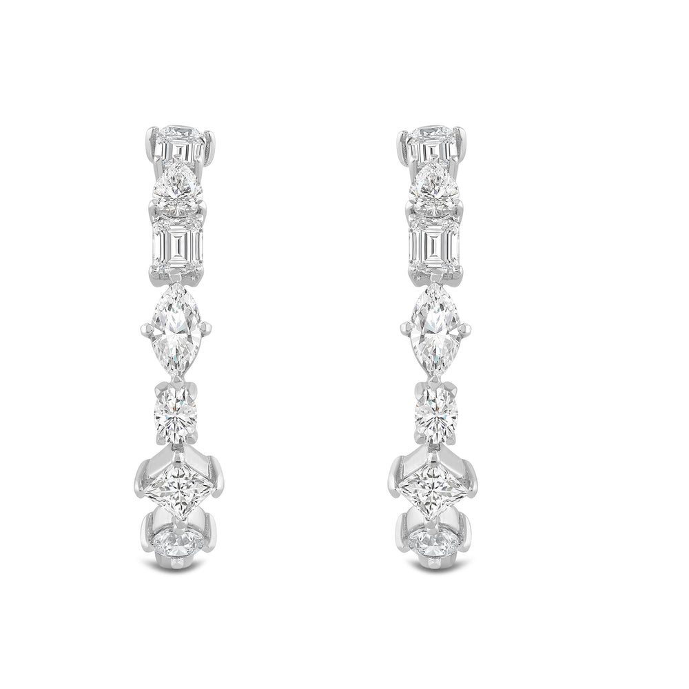 Mixed Fancy Shape Diamond Hoop Earrings with 18KT White Gold / Lab / 2 1/2 Cut Diamond in 14KT White Gold / Lab / 2 1/2 view 2

