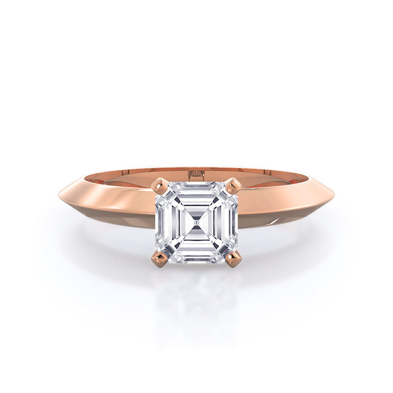 Knife Edge Solitaire Diamond Engagement Ring with Asscher Cut Diamond in 14KT Rose Gold view 1
