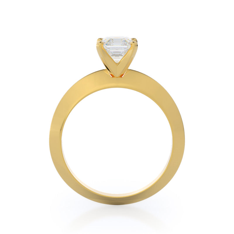 Knife Edge Solitaire Diamond Engagement Ring with Asscher Cut Diamond in 14KT Yellow Gold view 2
