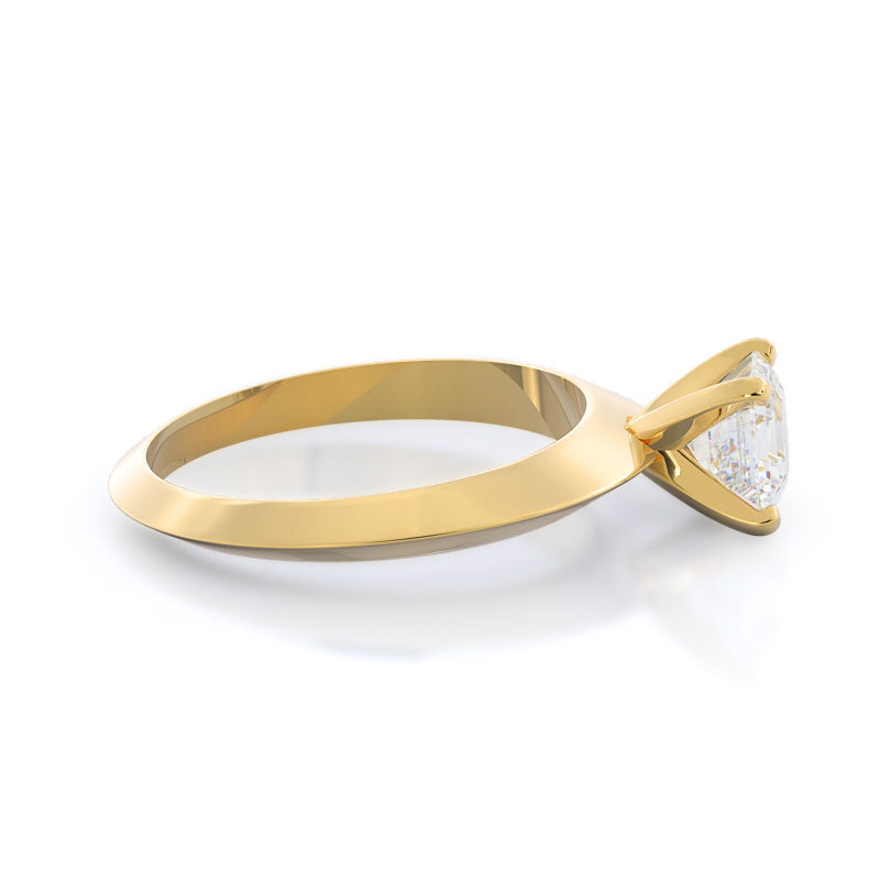Knife Edge Solitaire Diamond Engagement Ring with Asscher Cut Diamond in 14KT Yellow Gold view 3
