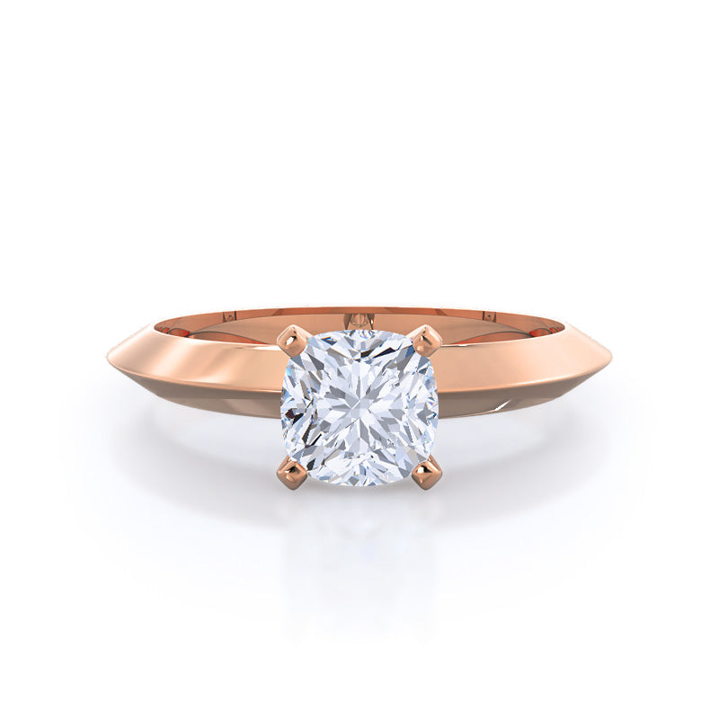 Knife Edge Solitaire Diamond Engagement Ring with Cushion Cut Diamond in 14KT Rose Gold view 1
