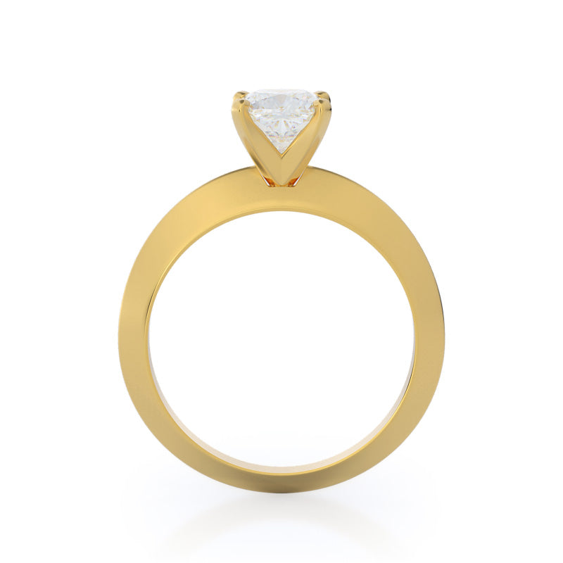 Knife Edge Solitaire Diamond Engagement Ring with Cushion Cut Diamond in 14KT Yellow Gold view 2
