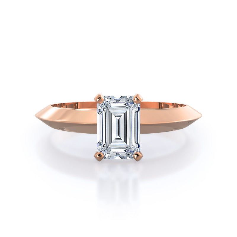 Knife Edge Solitaire Diamond Engagement Ring with Emerald Cut Diamond in 14KT Rose Gold view 1
