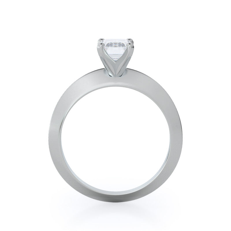 Knife Edge Solitaire Diamond Engagement Ring with Emerald Cut Diamond in 14KT Platinum view 2
